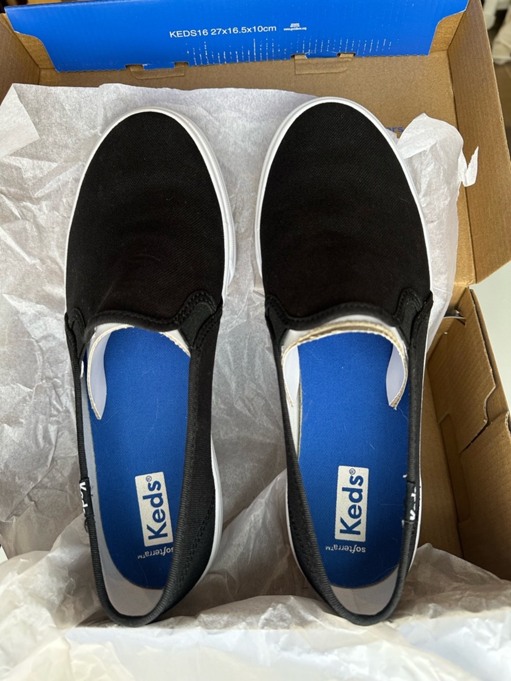 Keds Black Slip-On Sneakers with Blue Insole